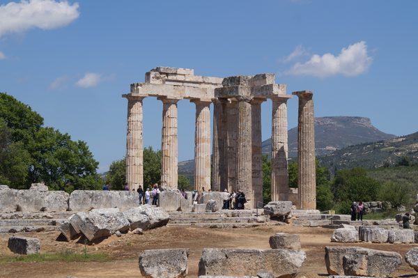 Standing columns of the Temple of Zeus at Ancient Nemea with Mount Phoukas behind