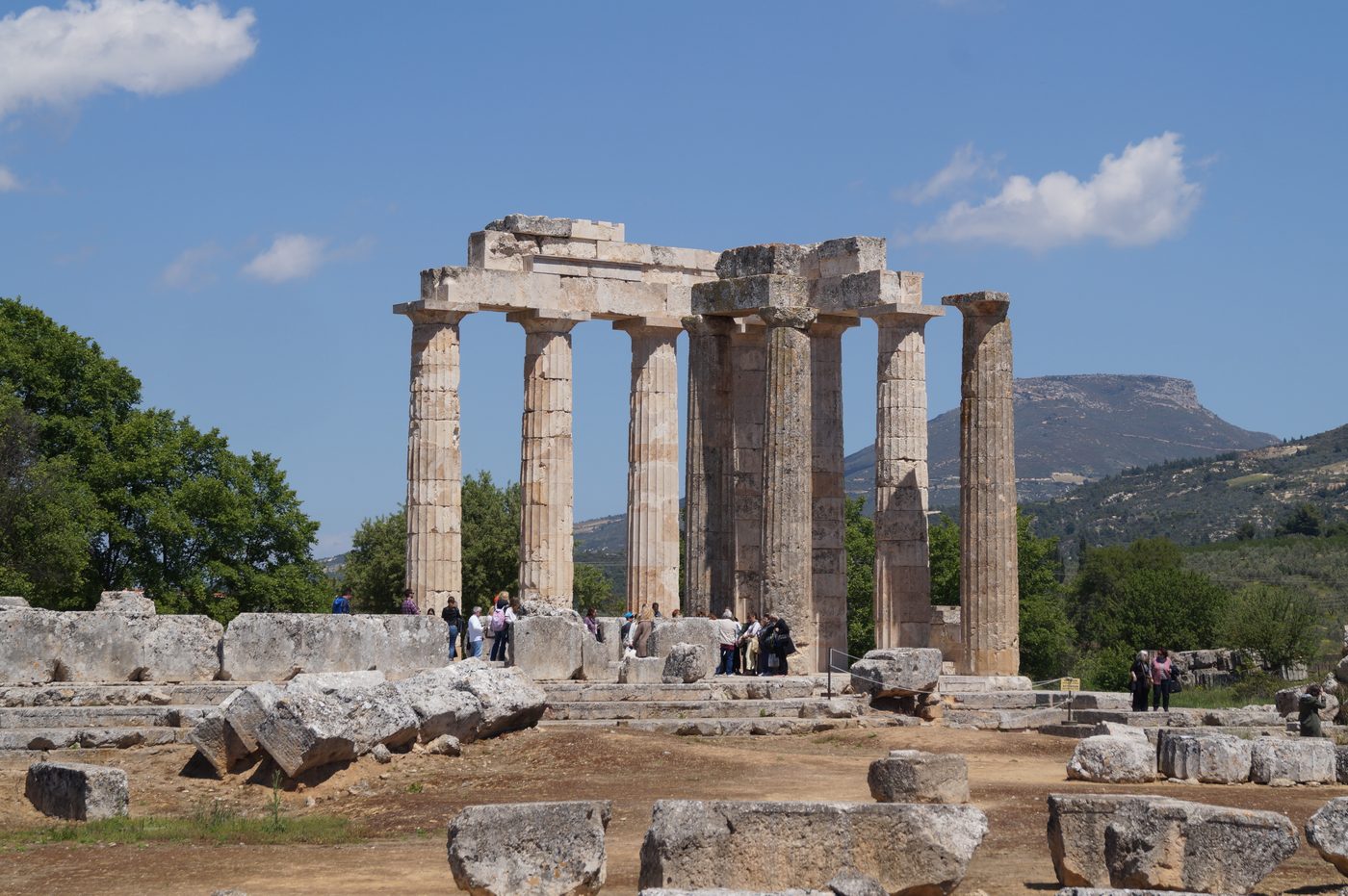 Standing columns of the Temple of Zeus at Ancient Nemea with Mount Phoukas behind