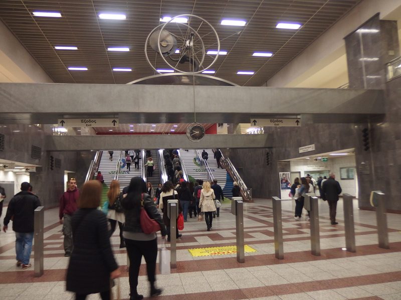 Inside Syntagma metro station in Athens showing the platform and tracks