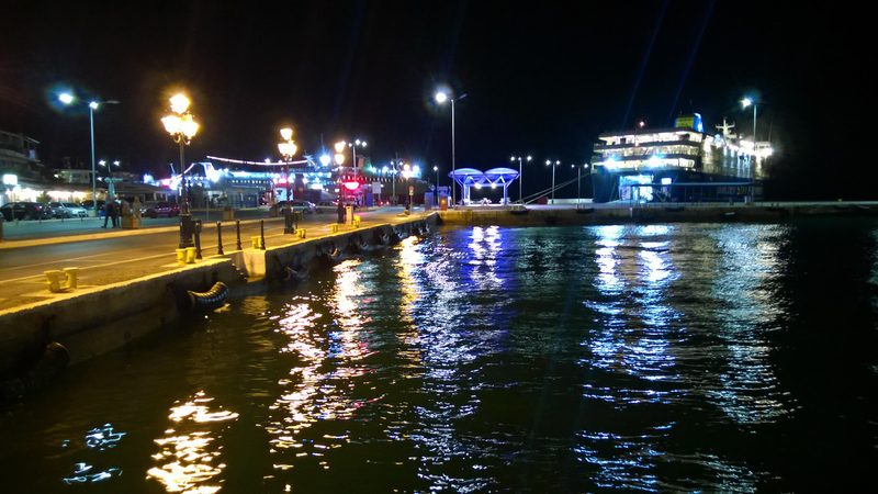 View of Rafina port in Greece with ferries and the harbour waterfront