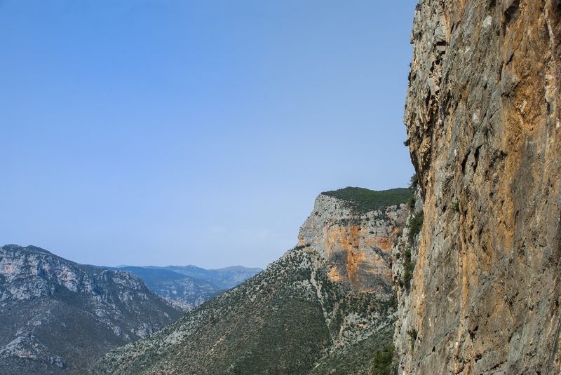 Dramatic rocky gorge with steep limestone walls near Leonidio in the eastern Peloponnese