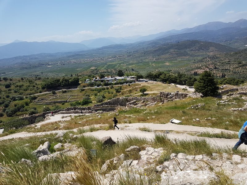The view from the Mycenae citadel over the Argive plain and distant mountains on a clear day