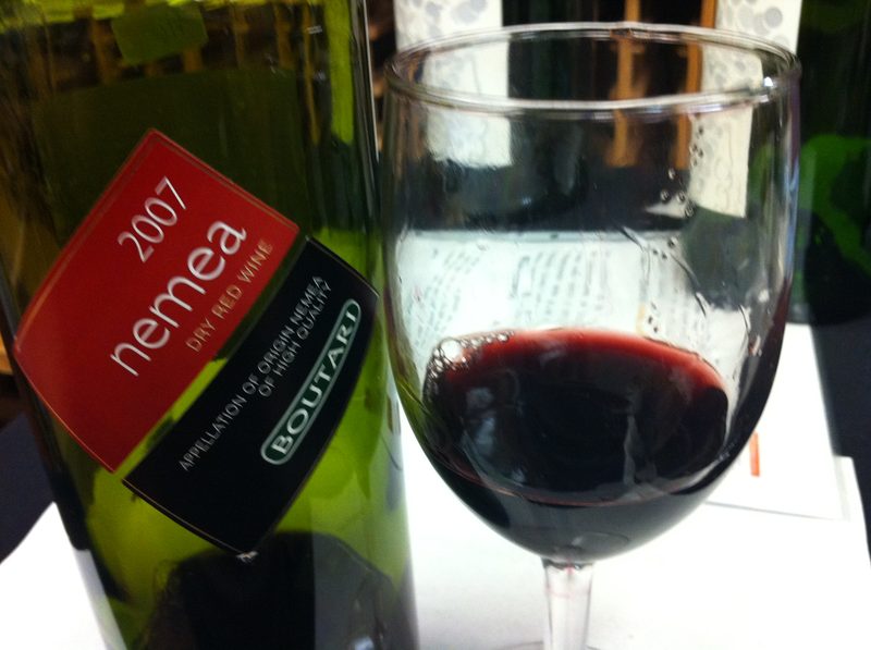 A glass of red Agiorgitiko wine from the Nemea wine region of the Peloponnese
