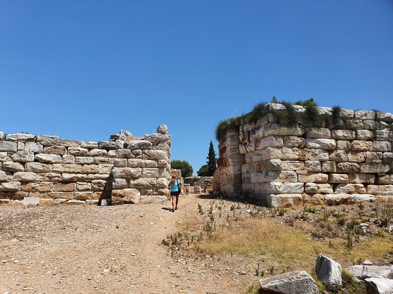 The entrance passage between two massive stone towers of the fortress at Rhamnous