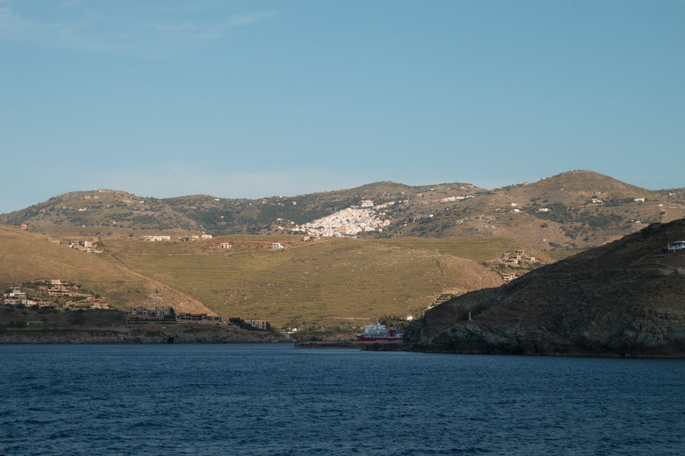 Ioulida hillside village seen from Korissia port, Kea island, Cyclades