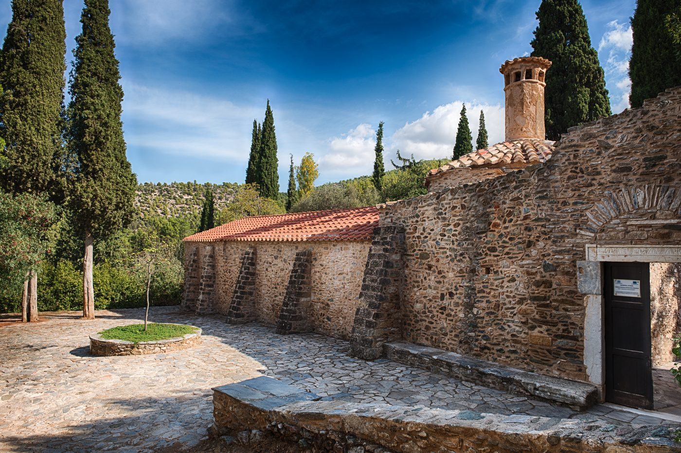 Byzantine Kaisariani Monastery on the slopes of Mount Hymettus, Athens