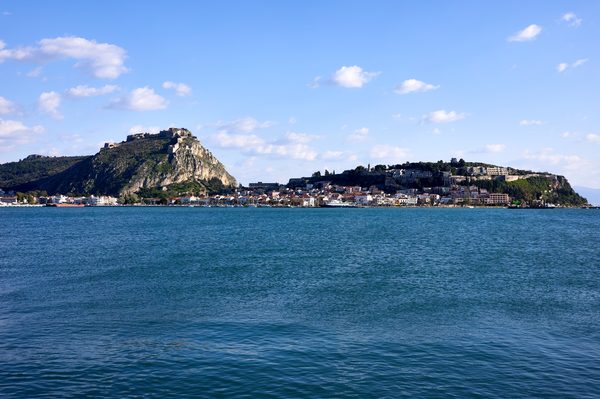 Palamidi fortress and the old town of Nafplio seen from the Argolic Gulf