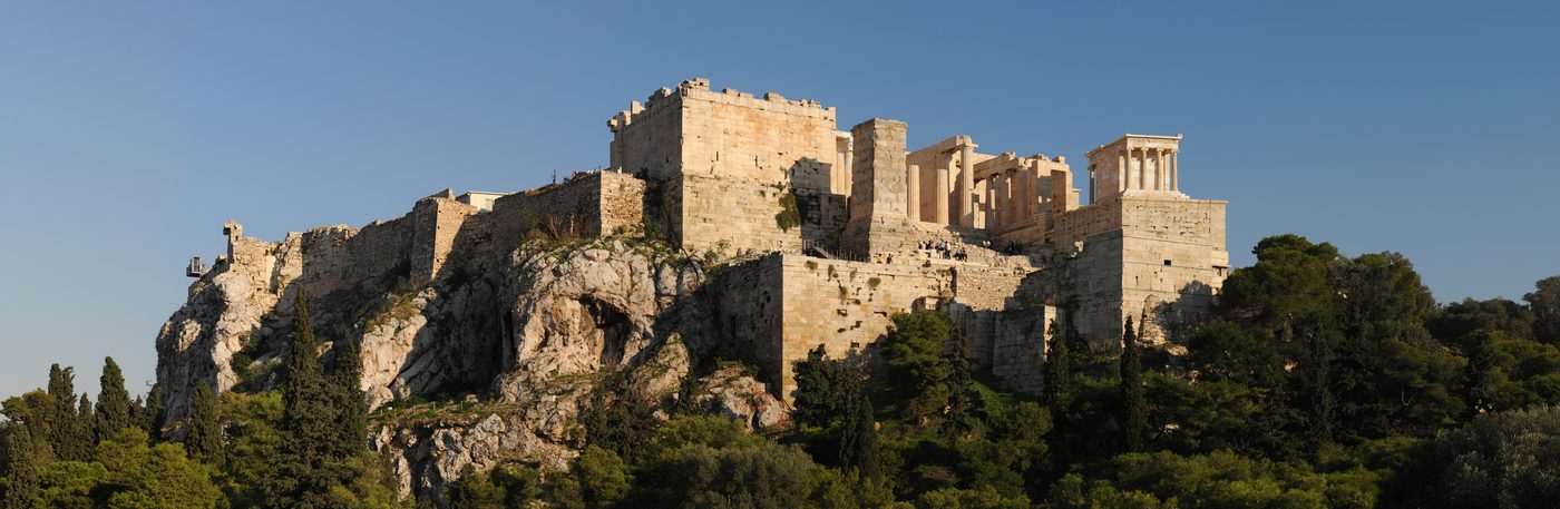 Panoramic view of the Acropolis and Parthenon from Areopagus Hill in Athens